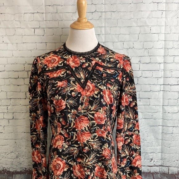 SANDRO PARIS SVEN Long Sleeve Silk DRESS Size US 8 Maximalist Dark Princess Goth - Picture 8 of 16